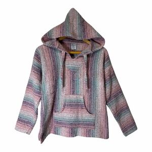 Mexican Baja Hoodie Drug Rug Pink Purple Striped Poncho Hippie Boho S Surfer
